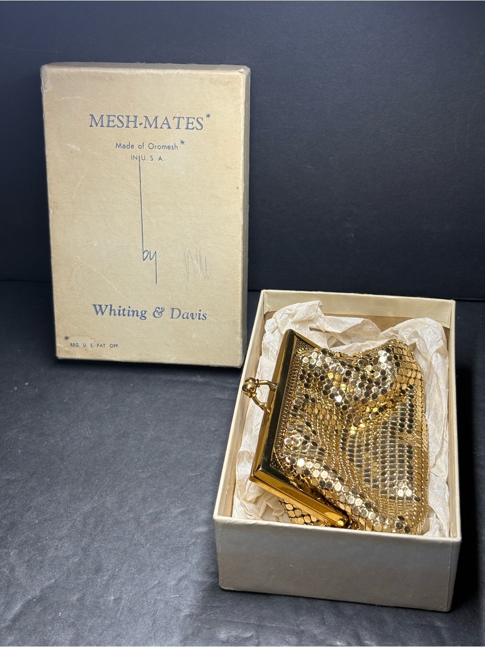 Whiting & Davis Gold Kiss Lock Mesh Evening Coin Clutch Vintage Coin Purse - Picture 5 of 14